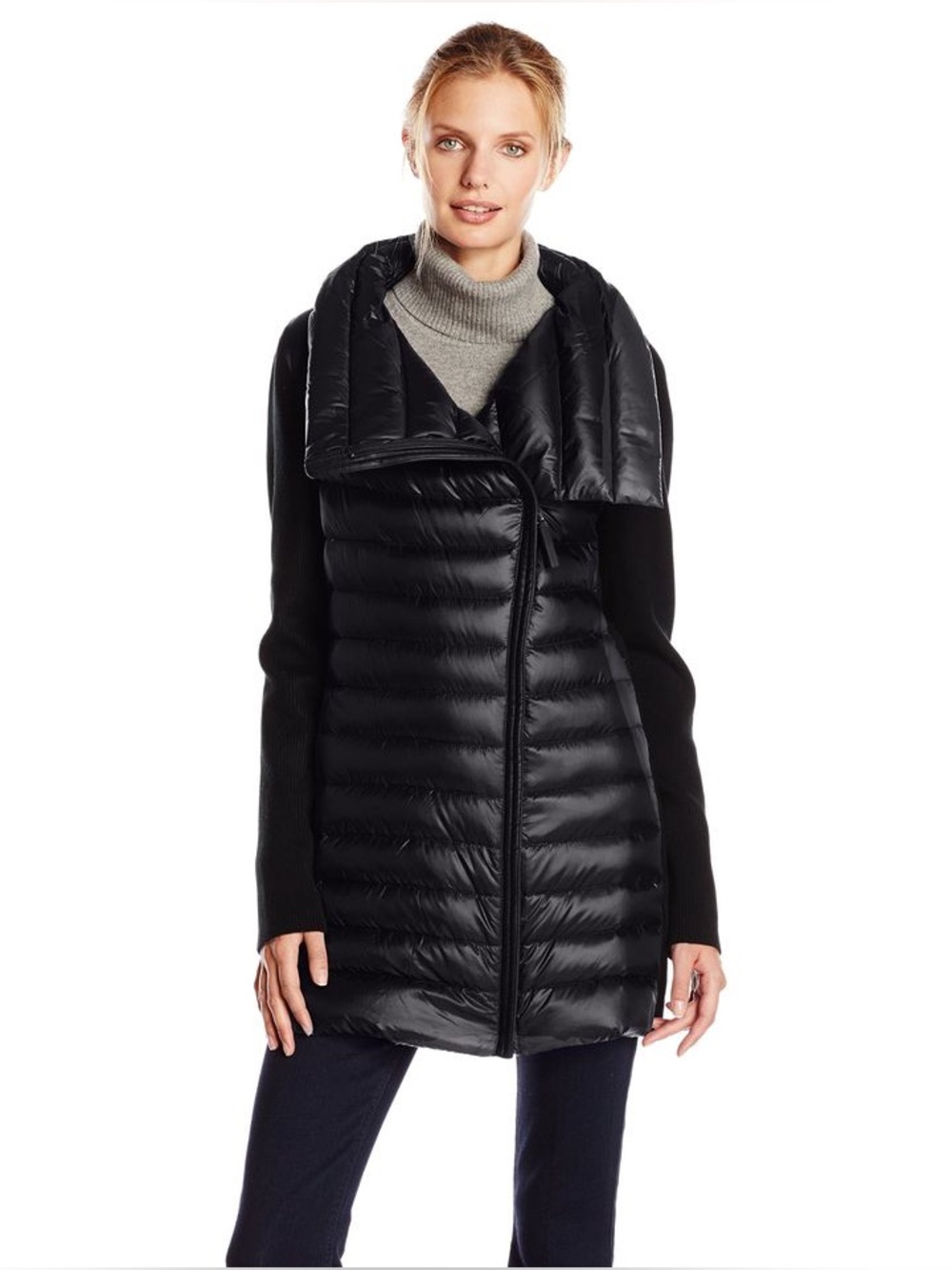 Calvin Klein Performance Premium Down Puffer Coat Black Asymmetrical Zip Small